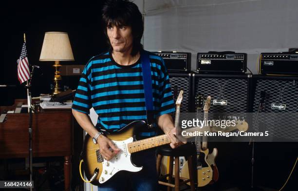 Ronnie Wood of the Rolling Stones is photographed rehearsing in the 1980's in New York City. CREDIT MUST READ: Ken Regan/Camera 5 via Contour by...