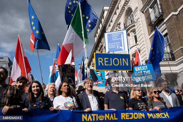 Anti-Brexit campaigner Gina Miller stands next to Belgian MEP Guy Verhofstadt, march with pro-EU supporters against Brexit during their national...