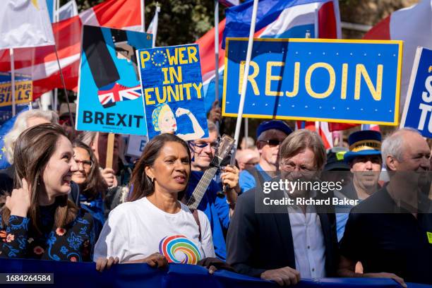 Anti-Brexit campaigner Gina Miller stands next to Belgian MEP Guy Verhofstadt, march with pro-EU supporters against Brexit during their national...