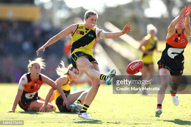 Katie Brennan of the Tigers in action during the round three AFLW match between Greater Western Sydney Giants and Richmond Tigers at Blacktown...