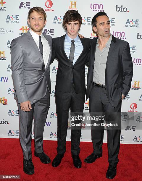 Actor Max Thieriot, Actor Freddie Highmore and Actor Nestor Carbonell attend the A+E Networks 2013 Upfront at Lincoln Center on May 8, 2013 in New...