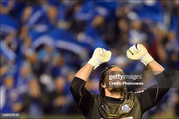 Laszlo Koteles of KRC Genk celebrates during the Cofidis Cup final match between Cercle Brugge and KRC Genk at the King Baudouin stadium on May 09,...