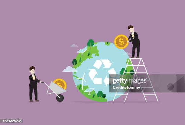 investitionen in erneuerbare energien für sauberen strom und nachhaltigkeitskonzept - internationales abkommen stock-grafiken, -clipart, -cartoons und -symbole