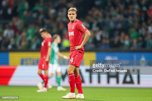 Timo Huebers of 1. FC Koeln looks dejected during the Bundesliga match between SV Werder Bremen and 1. FC Köln at Wohninvest Weserstadion on...