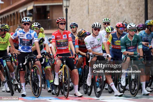 Remco Evenepoel of Belgium and Team Soudal - Quick Step - Polka dot Mountain Jersey, Sepp Kuss of The United States and Team Jumbo-Visma - Red Leader...
