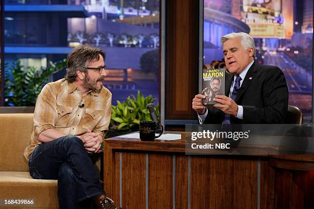 Episode 4458 -- Pictured: Comedian Marc Maron during an interview with host Jay Leno on May 9, 2013 --