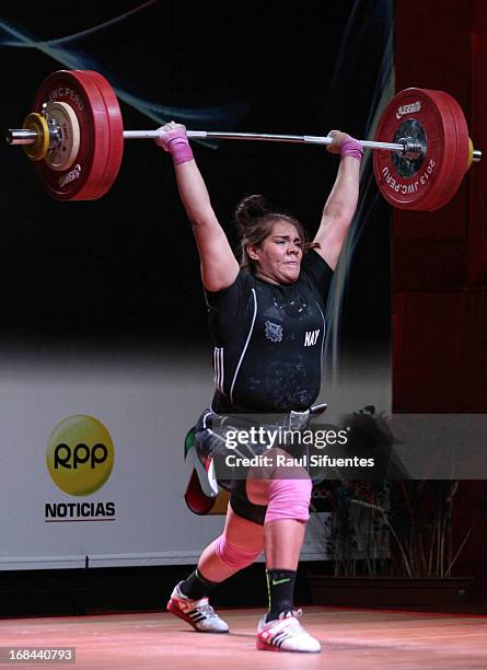 Gladis Bueno of Mexico A competes in Women's +75kg during day six of the 2013 Junior Weightlifting World Championship at Maria Angola Convention...