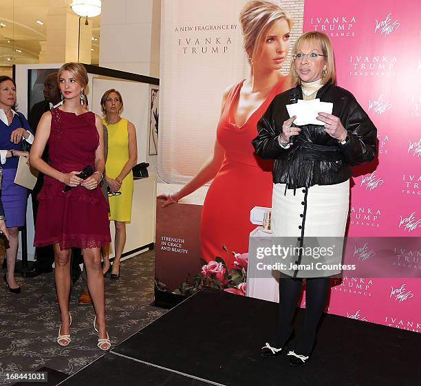 Socialite and entrepreneur Ivanka Trump and GVP of cosmetics at Lord & Taylor Barbara Zinn Moore greet customers during the launch the new fragrance...