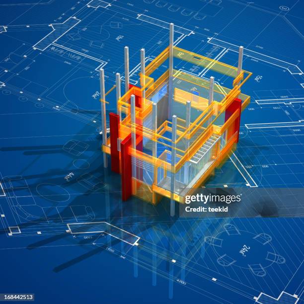 architecture on blueprint - three dimensional building stock pictures, royalty-free photos & images