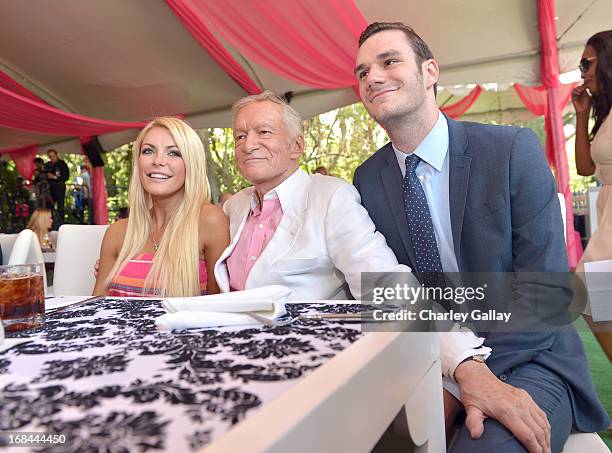Crystal Harris, Hugh Hefner and Cooper Hefner attend Playboy's 2013 Playmate Of The Year luncheon honoring Raquel Pomplun at The Playboy Mansion on...