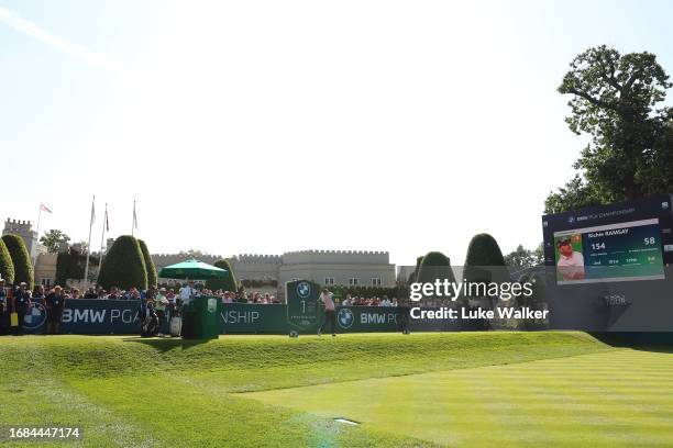 Richie Ramsay of Scotland tees off on the 1st hole during Day Three of the BMW PGA Championship at Wentworth Golf Club on September 16, 2023 in...