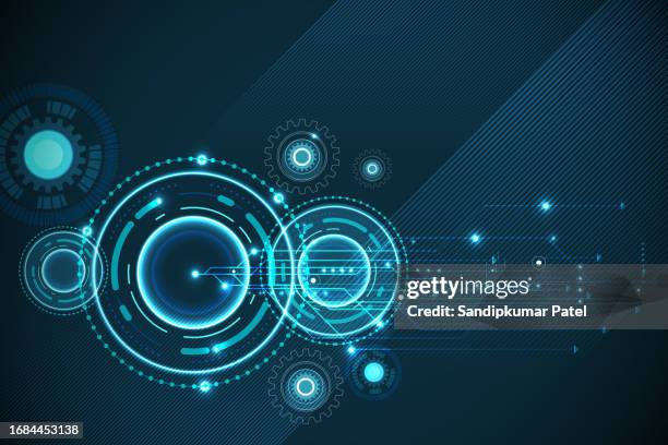 modern abstract technology concept communication circle digital on blue background. stock illustration - informational poster design stock illustrations