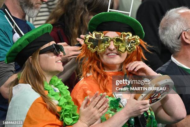 Ireland's supporters are seen ahead of the France 2023 Rugby World Cup Pool B match between South Africa and Ireland at the Stade de France in...