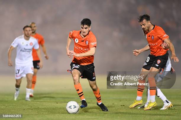 Henry Hore of Brisbane in action during the Australia Cup 2023 Quarter Final match between Brisbane Roar and Western Sydney Wanderers at Perry Park,...