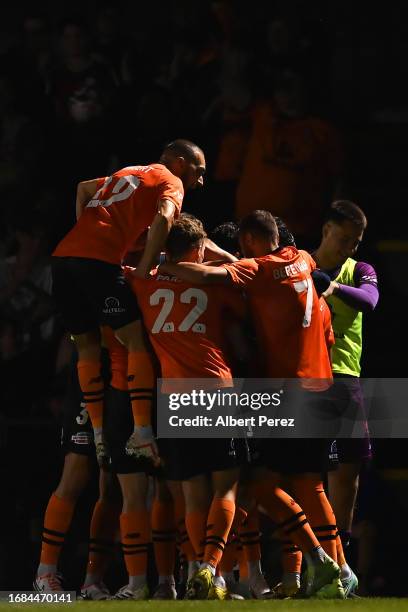 Brisbane Roar celebrate a goal during the Australia Cup 2023 Quarter Final match between Brisbane Roar and Western Sydney Wanderers at Perry Park, on...