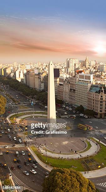 argentina buenos aires aerial view with obelisco - buenos aires stockfoto's en -beelden