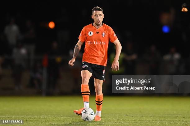 Scott Neville of Brisbane in action during the Australia Cup 2023 Quarter Final match between Brisbane Roar and Western Sydney Wanderers at Perry...