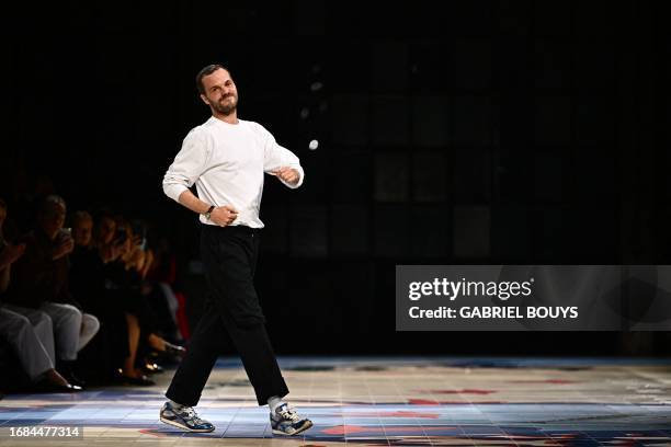 Designer Matthieu Blazy walks the runway of the Bottega Veneta show during the Milan Fashion Week Womenswear Spring/Summer 2024 on September 23, 2023...