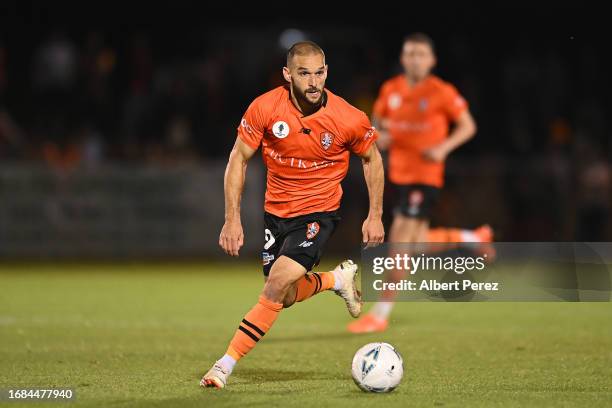 Jack Hingert of Brisbane in action during the Australia Cup 2023 Quarter Final match between Brisbane Roar and Western Sydney Wanderers at Perry...