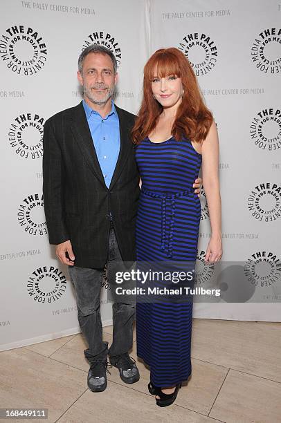 Actress Amy Yasbeck and Michael J. Plonsker arrive at the premiere of the TV special "American Masters Mel Brooks: Make A Noise" at The Paley Center...