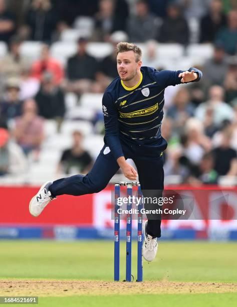 Mason Crane of Hampshire bowls during the Metro Bank One Day Cup Final between Leicestershire Foxes and Hampshire at Trent Bridge on September 16,...