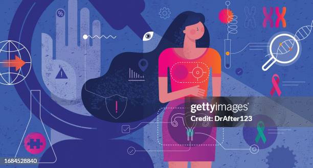 gesundheitsbewusstsein von frauen und bedeutung der forschung. - gynäkologische untersuchung stock-grafiken, -clipart, -cartoons und -symbole