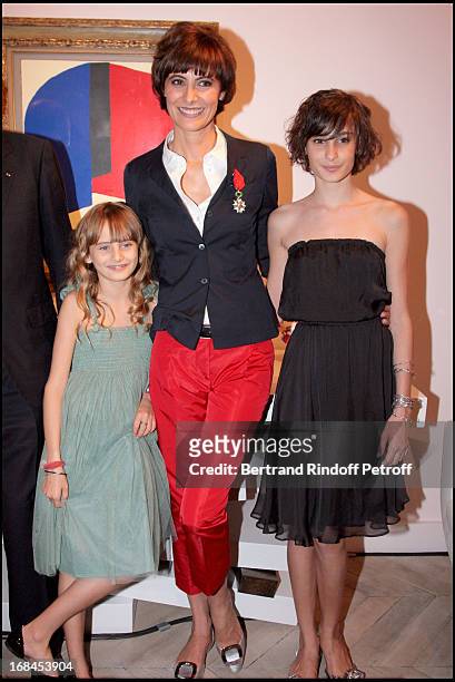 Ines de La Fressange with her daughters Nine and Violette at Ines De La Fressange Awarded Knight in the National Order of the Legion of Honor.