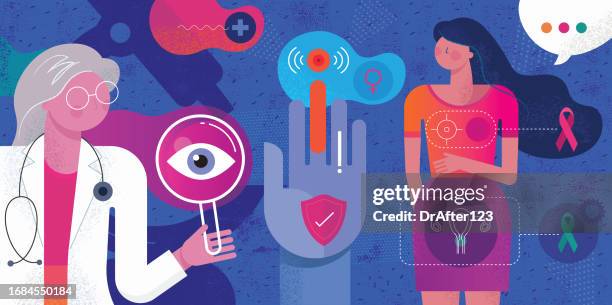 illustrazioni stock, clip art, cartoni animati e icone di tendenza di consapevolezza della salute delle donne - cancro tumore