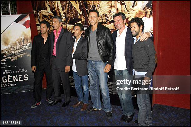 Sami Bouajila, Samy Naceri, Rachid Bouchareb , Roschdy Zem, Bernard Blancan and Jamel Debbouze - premiere of the movie "Indigenes" by Rachid...