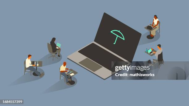 coverage on laptop - insurance policy stock illustrations