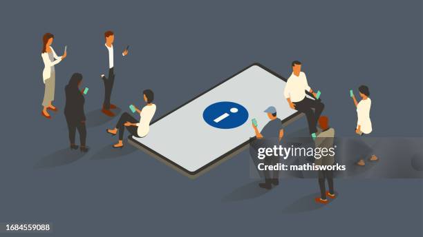 info icon on phone - female computer engineer stock illustrations