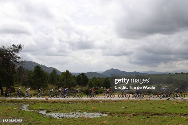 General view of Remco Evenepoel of Belgium - Polka dot Mountain Jersey, Andrea Bagioli of Italy, James Knox of The United Kingdom, Louis Vervaeke of...
