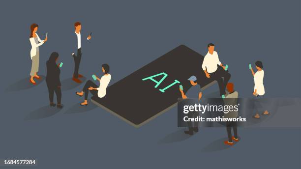 ai on phone - machine learning isometric stock illustrations