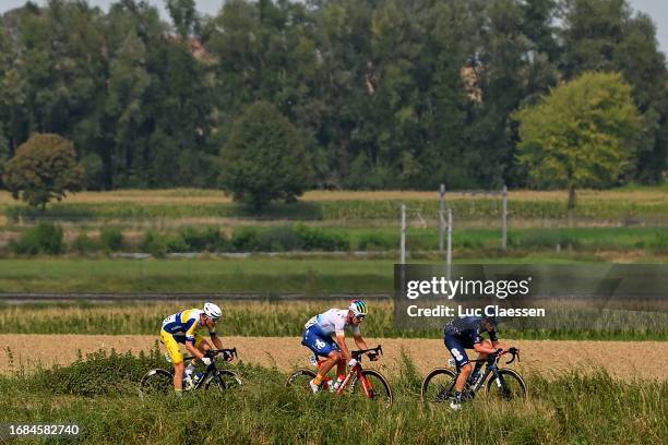 General view of Gilles De Wilde of Belgium and Team Flanders-Baloise, Maciej Bodnar of Poland and TotalEnergies and Frank Van Den Broek of The...