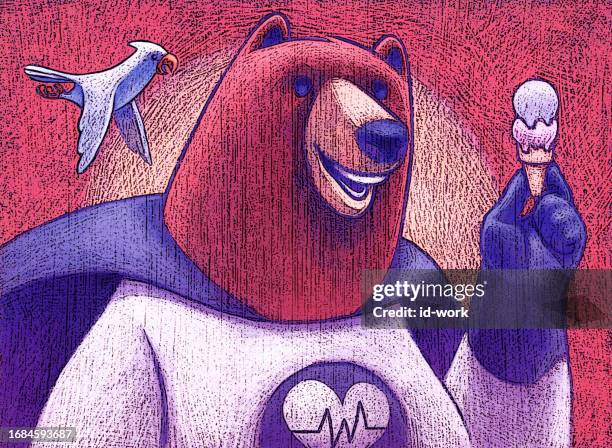 super hero bear holding ice cream cone - eating ice cream stock illustrations