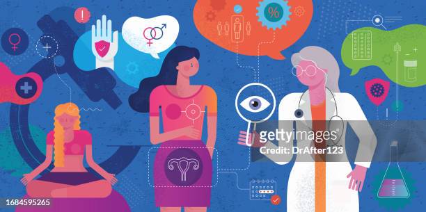 ilustraciones, imágenes clip art, dibujos animados e iconos de stock de salud y atención médica de las mujeres jóvenes - papanicolau