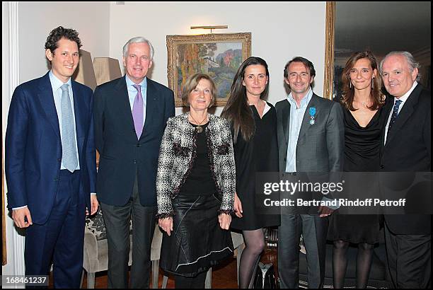 John Elkann, Michel Barnier, Marie Odile Amaury, Caroline Bimes, Jean Claude Blanc, Christian Bimes and wife Stephanie at Jean Claude Blanc Is Made...