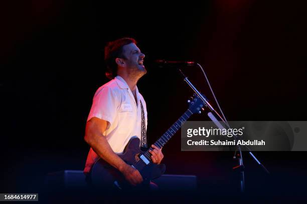 Caleb Followill of Kings of Leon performs at the Singapore Formula One Grand Prix at Marina Bay Street Circuit on September 16, 2023 in Singapore.
