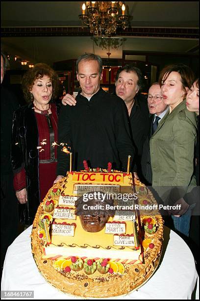 Daniel Russo, Claire Maurier, Yvon Martin and Sophie Mounicot at Laurant Baffie And His Theatrical Group Celebrating The 100th Representation Of The...