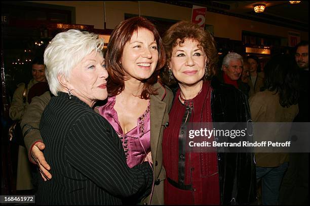 Line Renaud , Veronique Genest and Claire Maurier at Laurant Baffie And His Theatrical Group Celebrating The 100th Representation Of The Play "Knock,...