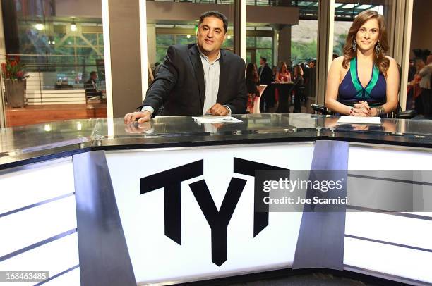 Cenk Uygur and Ana Kasparian attend the Young Turks celebration of 1 billion views at YouTube LA on May 9, 2013 in Playa Vista, California.