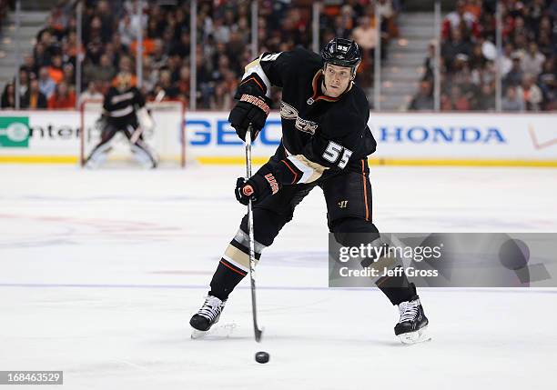 Bryan Allen of the Anaheim Ducks skates against the Detroit Red Wings in Game Five of the Western Conference Quarterfinals during the 2013 NHL...