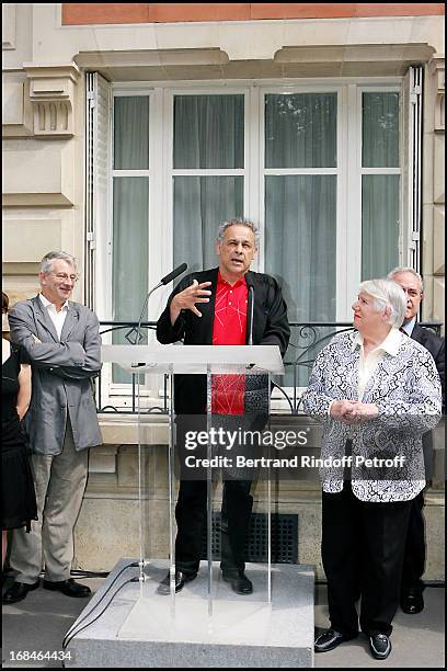 Marcel Bezonnet, Francis Perrin and Francoise Seigner at Commemorative Plaque Tribute To Louis Seigner.