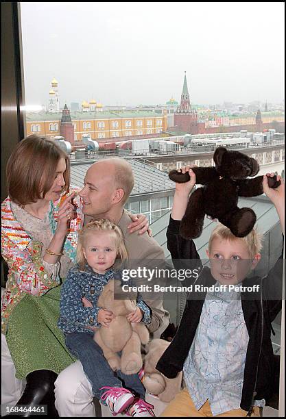 Natalia Vodianova with husband Lord Justin Portman and their two children Lucas and Neva at The Re-opening Of Louis Vuitton Store In Moscow In...