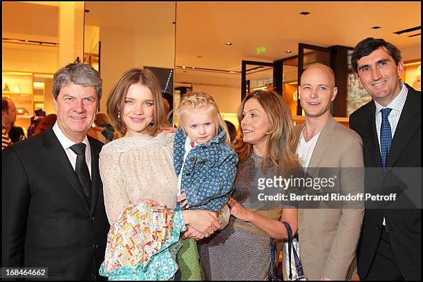 Yves Carcelle, Natalia Vodianova and daughter Neva, Sati Spivakova, Lord Justin Portman, Jean Marc Gallot at The Re-opening Of Louis Vuitton Store In...