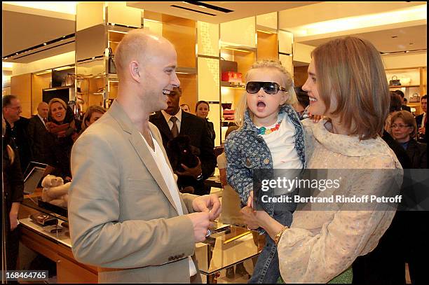 Natalia Vodianova and husband Lord Justin Portman and their daughter Neva at The Re-opening Of Louis Vuitton Store In Moscow In Association With...
