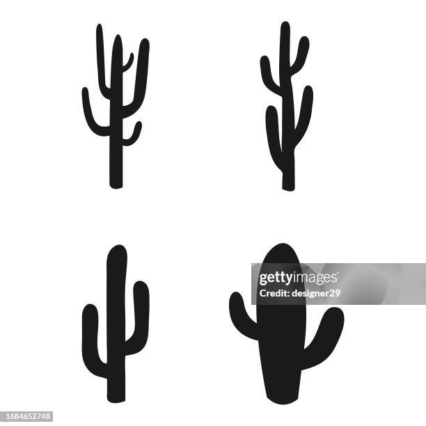 illustrations, cliparts, dessins animés et icônes de conception vectorielle du jeu d’icônes de cactus sur fond blanc. - cactus