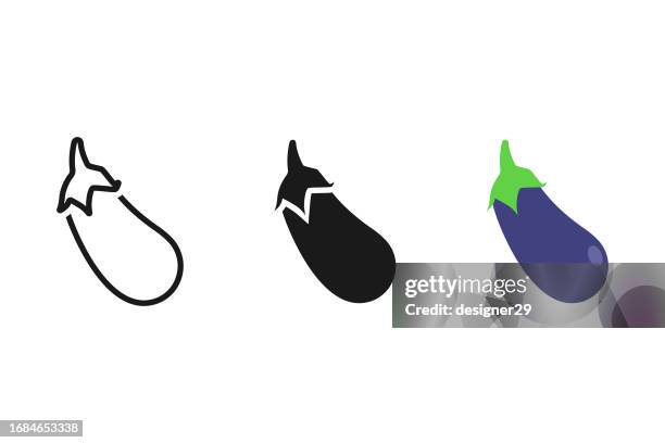 illustrazioni stock, clip art, cartoni animati e icone di tendenza di set di icone di melanzane. - melanzana