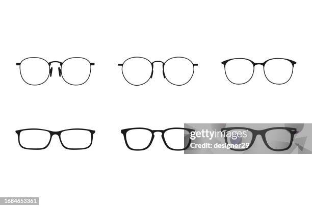 ilustraciones, imágenes clip art, dibujos animados e iconos de stock de gafas o gafas de sol conjunto de diseño vectorial. - gafas