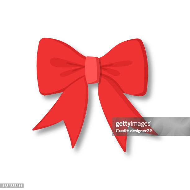 ilustraciones, imágenes clip art, dibujos animados e iconos de stock de diseño plano de lazo de cinta roja. - lazo para el cabello